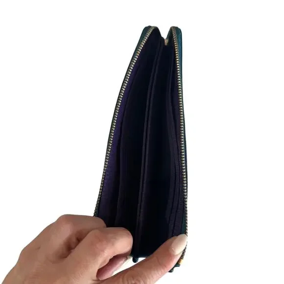 COACH Teal Blue Leather L Zip Continental Clutch Wallet With Gold Logo, Like new - Picture 4 of 5